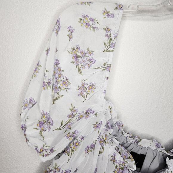 Lumière L White Floral Puff Sleeve Peplum Blouse Romantic Cottage Top - Picture 4 of 6